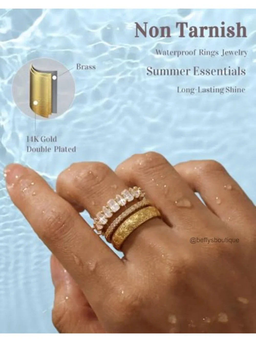 14K Gold Plated Stackable Ring Set for Women Non Tarnish CZ Chucky Dainty Bands